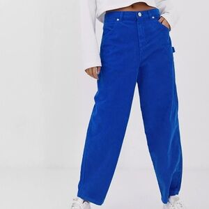 ASOS DESIGN Carpenter boyfriend Pure Cotton  jeans in pop blue cord